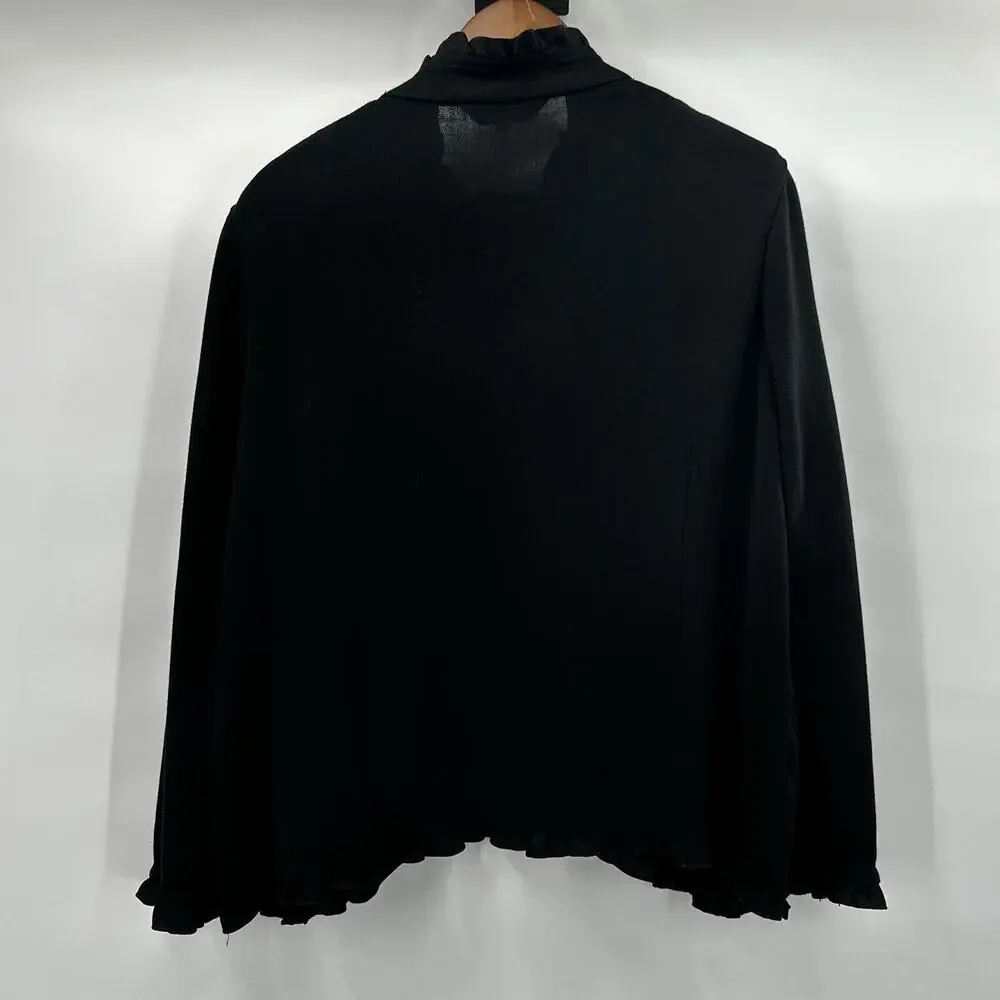 Ming Wang Cardigan Jacket Women Large Petite Black Ruffle Anchor Button Nautical